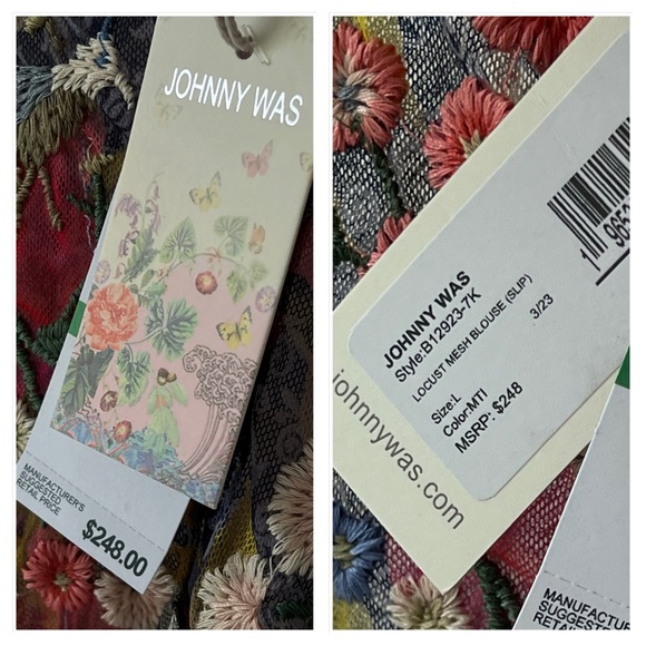 NWT Johnny Was Locust Mesh Blouse Embroidered Floral Garden Top Shirt Size Large - Picture 13 of 16